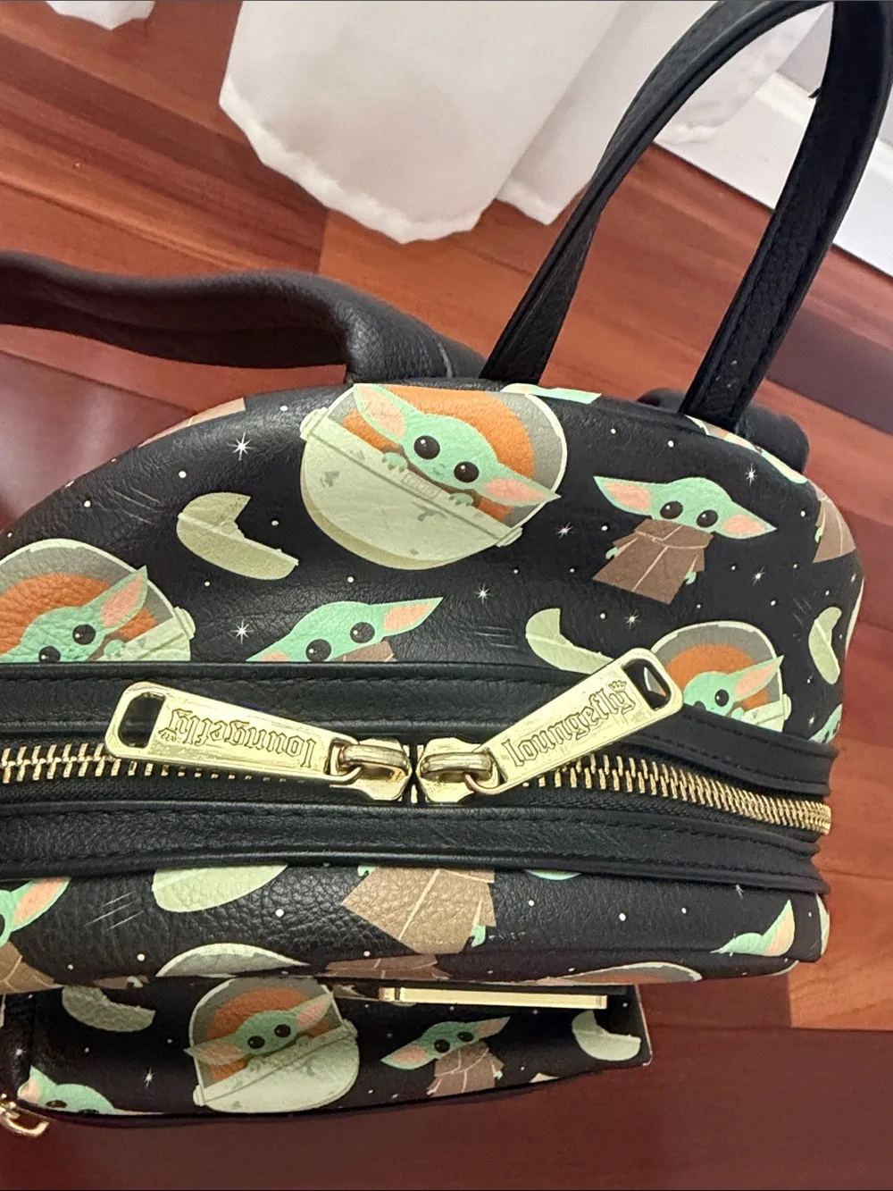 Loungefly Star Wars Grogu Pattern Kids Mini Backpack - Black, Green, Tan